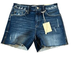 KanCan High Rise Distressed Denim Shorts Raw Hem Medium Wash Size 28 NWT